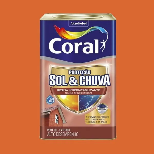 Resina Impermeabilizante Sol & Chuva 18L Coral Resina Impermeabilizante Sol & Chuva Cerâmica Telha 18L Coral