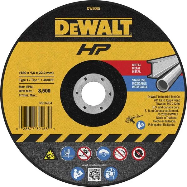 Disco de corte fino 177,8 mm x 1,6 mm x 22,23 mm DW8065-AR - DEWALT