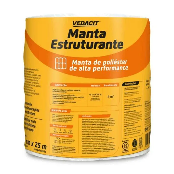 Manta Estruturante Poliéster 16cmx25m Vedacit Manta Estruturante Poliester 16cm x 25m