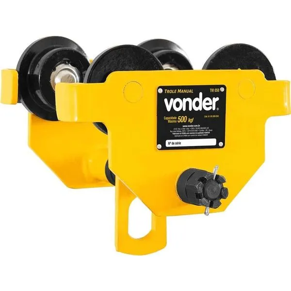 Trole Manual TM 050 para Deslocamento de Cargas 0,5 Tonelada em Vigas Tipo I com Rolamentos Vonder Trole Manual TM 050 para Cargas 0,5 Tonelada em Vigas Tipo I com Rolamentos Vonder