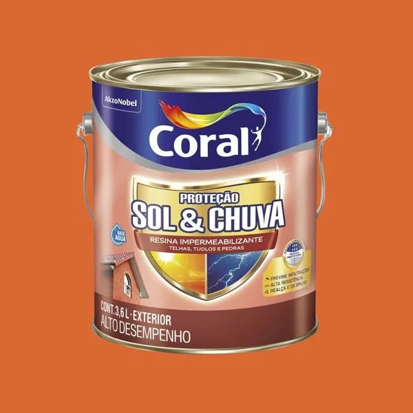 Resina Impermeabilizante Sol & Chuva 3,6L Coral Resina Impermeabilizante Sol & Chuva Cerâmica Telha 3,6L Coral