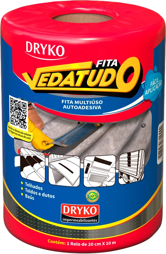 Fita Adesiva Impermeável com Manta Asfáltica Vedatudo Alumínio - DRYKO Alumínio
