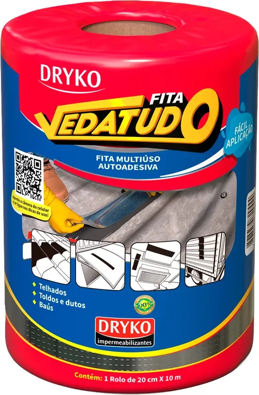 Fita Adesiva Impermeável com Manta Asfáltica Vedatudo Alumínio - DRYKO Alumínio