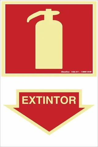 Placa Contra Incêndio Extintor 20x30cm em PVC Fotoluminescente