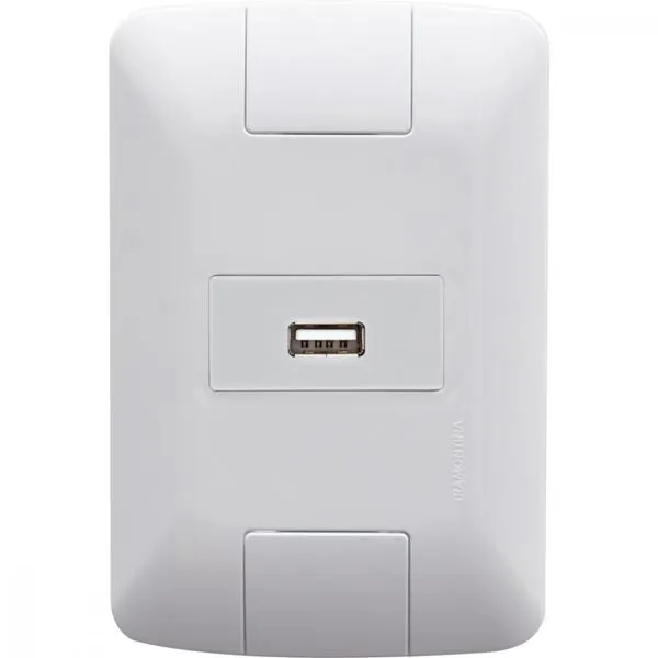 Conjunto 4x2 com 1 Tomada USB Brilho 1,5 A Bivolt Tramontina Aria Branco
