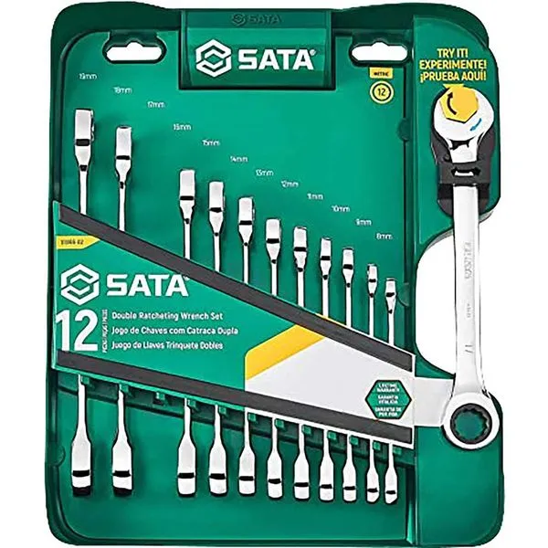 Jogo de chaves combinadas com catraca 8 mm a 19 mm 12 peças ST09066-02 SATA