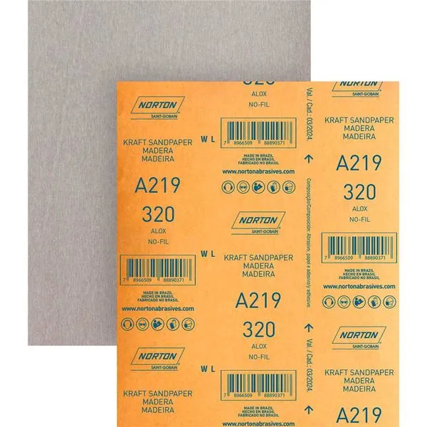 Folha de Lixa Madeira p/ Laca Verniz G 320 com 50 folhas No-FIl A219 NORTON