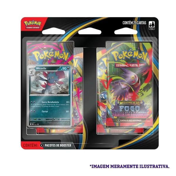 Blister Quadruplo Pokémon Weavile ME02 Fogo Fantasmagórico - Copag