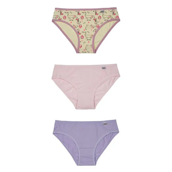 Kit 03 Calcinhas Infantil Em Cotton Dog