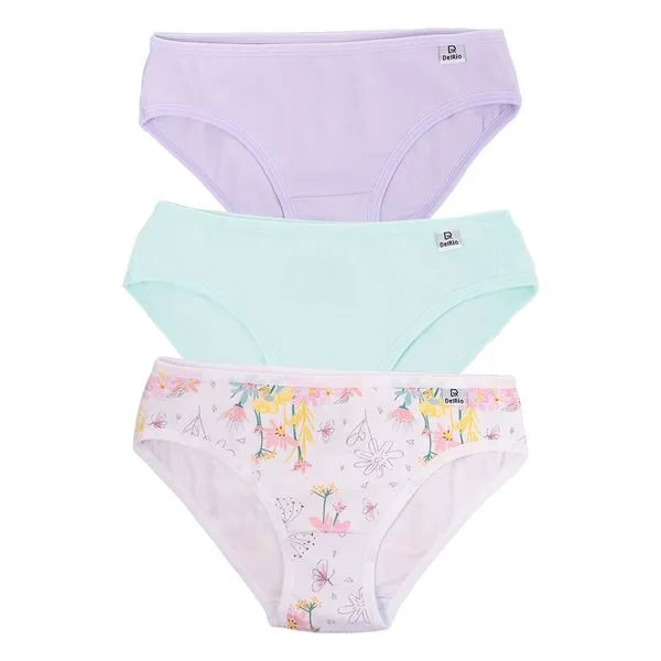 Kit 03 Calcinhas Infantil Em Cotton Estampa Elisa