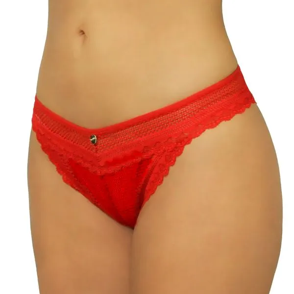 Calcinha Tanga De Renda Cereja