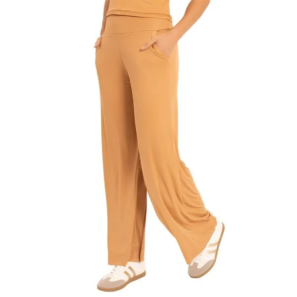 Calça Pantalona Em Basic Fit Amêndoa