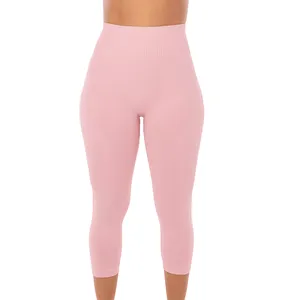 Calça Capri Fitness Sem Costura Rosa Pó