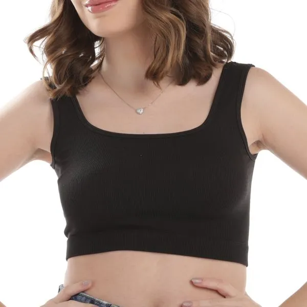 Cropped Teen Canelado Com Alças Largas Preto