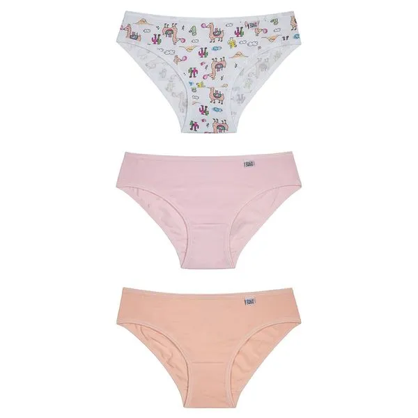 Kit 03 Calcinhas Infantil Em Cotton Estampa Lhama