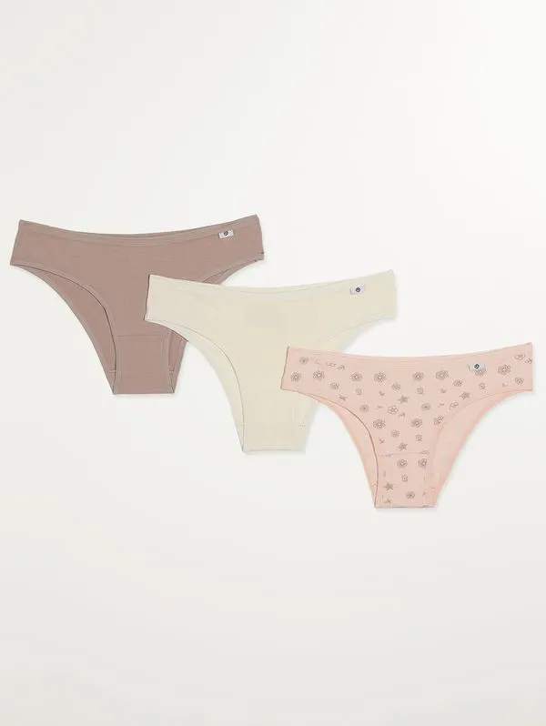 Kit com 03 Calcinhas DelRio Feminina Salmão/Bege/Cinza M