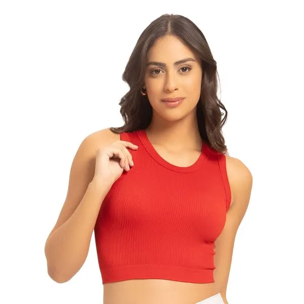Cropped Canelado Sem Costura Cereja