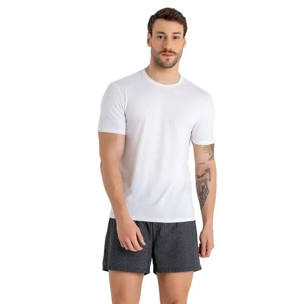 Pijama Curto Em Modal Listrado Branco