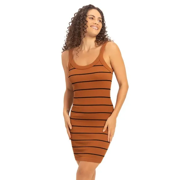 Vestido Sem Costura Canelado Mo/Listra-Pt