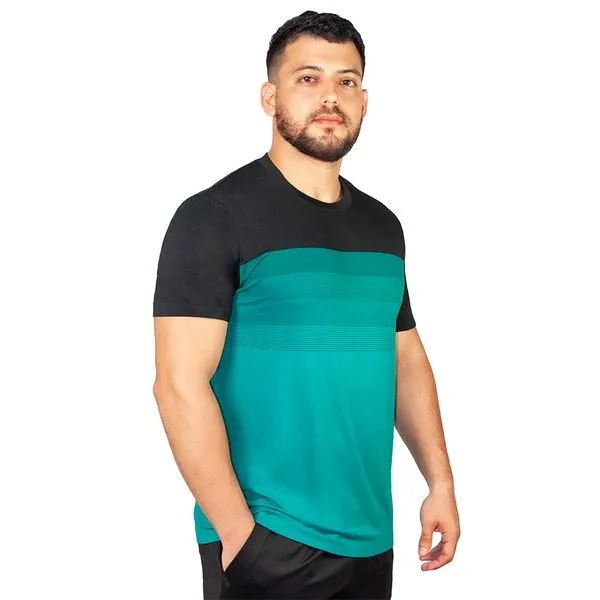 T-Shirt Sem Costura Com Listras Degradê Verde Selva