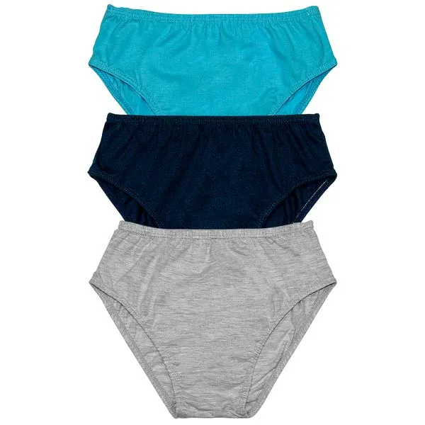 Kit 03 Cuecas Slip Infantil Mescla-Marinho-Anís