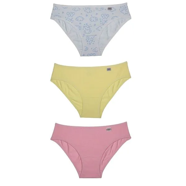 Kit 03 Calcinhas Infantil Em Cotton Estampa Nuvem
