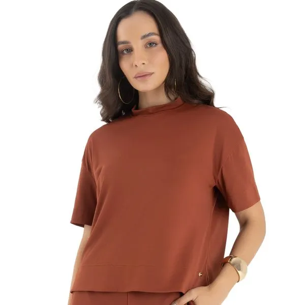 T-Shirt Em Piquet Terracota