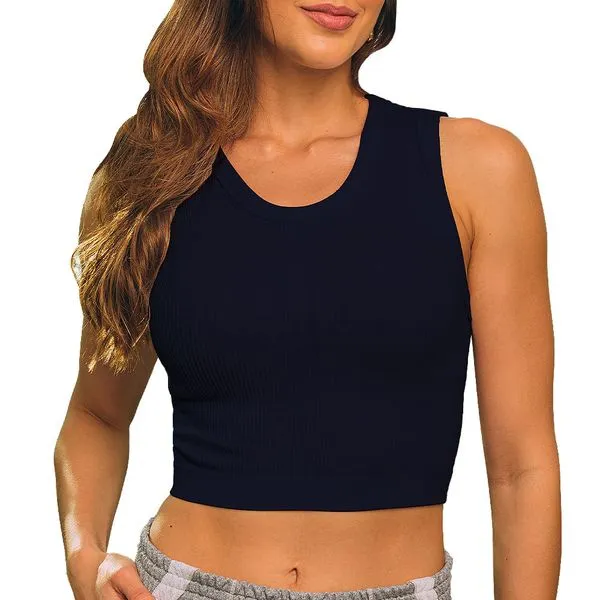 Cropped Canelado Sem Costura Azul Sky