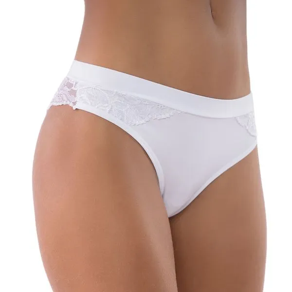 Calcinha Biquini Em Microfibra E Renda Branco
