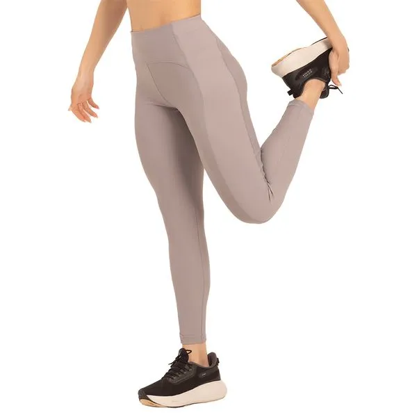 Calça Legging Fitness Em Diva Fit E Ribana Canelada Cinza Cromo