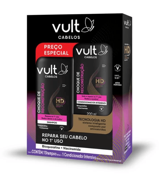 Kit Vult Cabelos Choque de Reconstrução Shampoo 200ml + Condicionador 200ml
