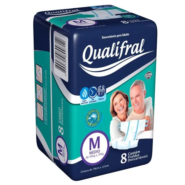 Fralda Geriátrica Qualifral Regular M Com 8 unidades