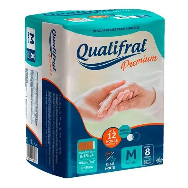 Fralda Geriátrica Qualifral Regular Premium M 8 unidades