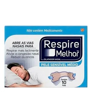 Dilatador Nasal Respire Melhor Pele Sensível Tamanho Médio 10 Tiras