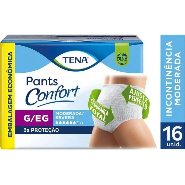 Roupa Íntima Descartável Tena Pants Confort Incontinência Urinária Moderada a Severa G/EG 16 Unidades