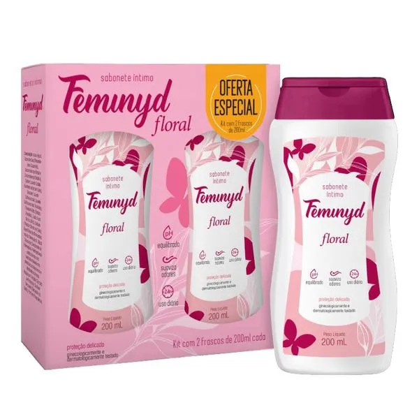 Kit Sabonete Líquido Íntimo Feminyd Floral 2 Unidades 200ml Cada