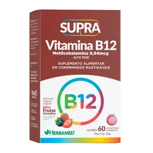 Suplemento Alimentar Supra Vitamina B12 Sabor Frutas Vermelhas 60 Comprimidos Mastigáveis
