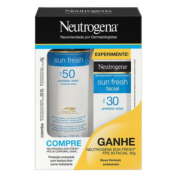 Protetor Solar Neutrogena FPS50 Sun Fresh 200ml+Sun Fresh FPS30 Facial 40g Protetor Solar Neutrogena Sun Fresh FPS50 200ml Corpo+ Sun Fresh Facial FPS30 40g Gr?tis