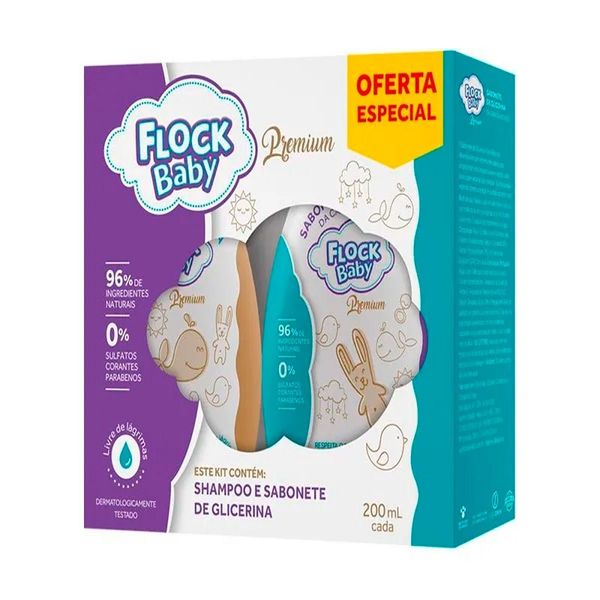 Kit Shampoo e Sabonete Flock Baby Premium 200ml cada