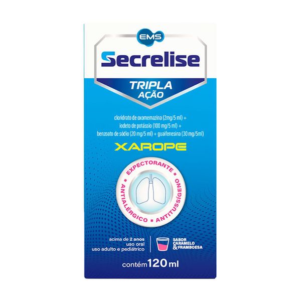 Xarope Secrelise Tripla Ação Sabor Caramelo e Framboesa 120ml + Copo Dosador