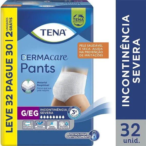 Roupa Íntima Descartável Tena Dermacare Pants Incontinência Urinária Severa G/EG 32 Unidades