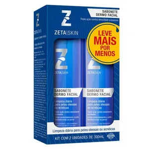 Kit Zeta Skin Sabonete Dermo Facial Peles Oleosas ou Acnéicas 2 Unidades 300ml Cada