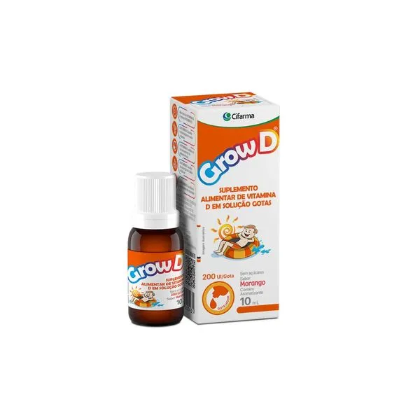 Grow D 200UI Sabor Morango Solução Oral Gotas 10ml