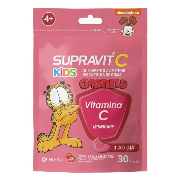 Suplemento Alimentar Supravit C Kids Vitamina C Sabor Morango 30 Unidades