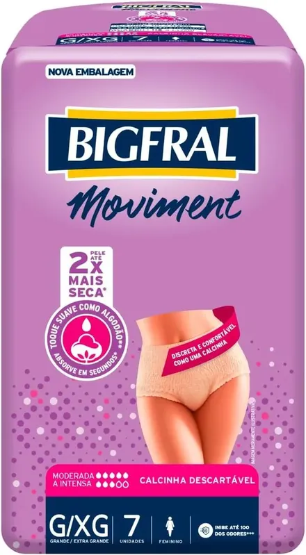 Roupa Íntima Descartável Bigfral Moviment Feminina G/xg 7 Unidades