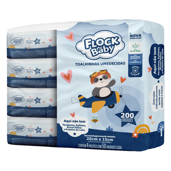 Lenços Umedecidos Flock Baby Leve Mais Por Menos 200 Unidades