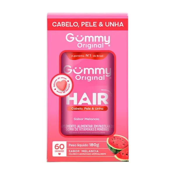 Suplemento Alimentar Gummy Hair Original Cabelo, Pele e Unhas Sabor Melancia 60 Unidades