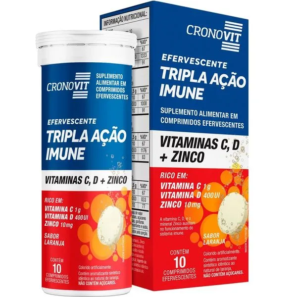 Cronovit Imune Tripla Ação Vit C 1g Vit D 400UI Zinco 10mg CRONOVIT 10 Comprimidos