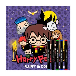 Kit Livro para Colorir Harry Potter Fluffy & Cozy 1 Unidade + Canetas Coloridas Ponta Dupla Magic Art Marker 5 Unidades