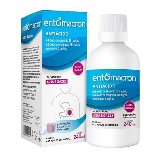 Entomacron Antiácido Suspensão Oral Sabor Cereja 240ml + Copo Dosador